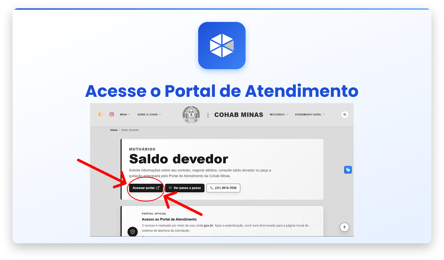 Slide do PowerPoint com orientação de acesso ao Portal de Atendimento