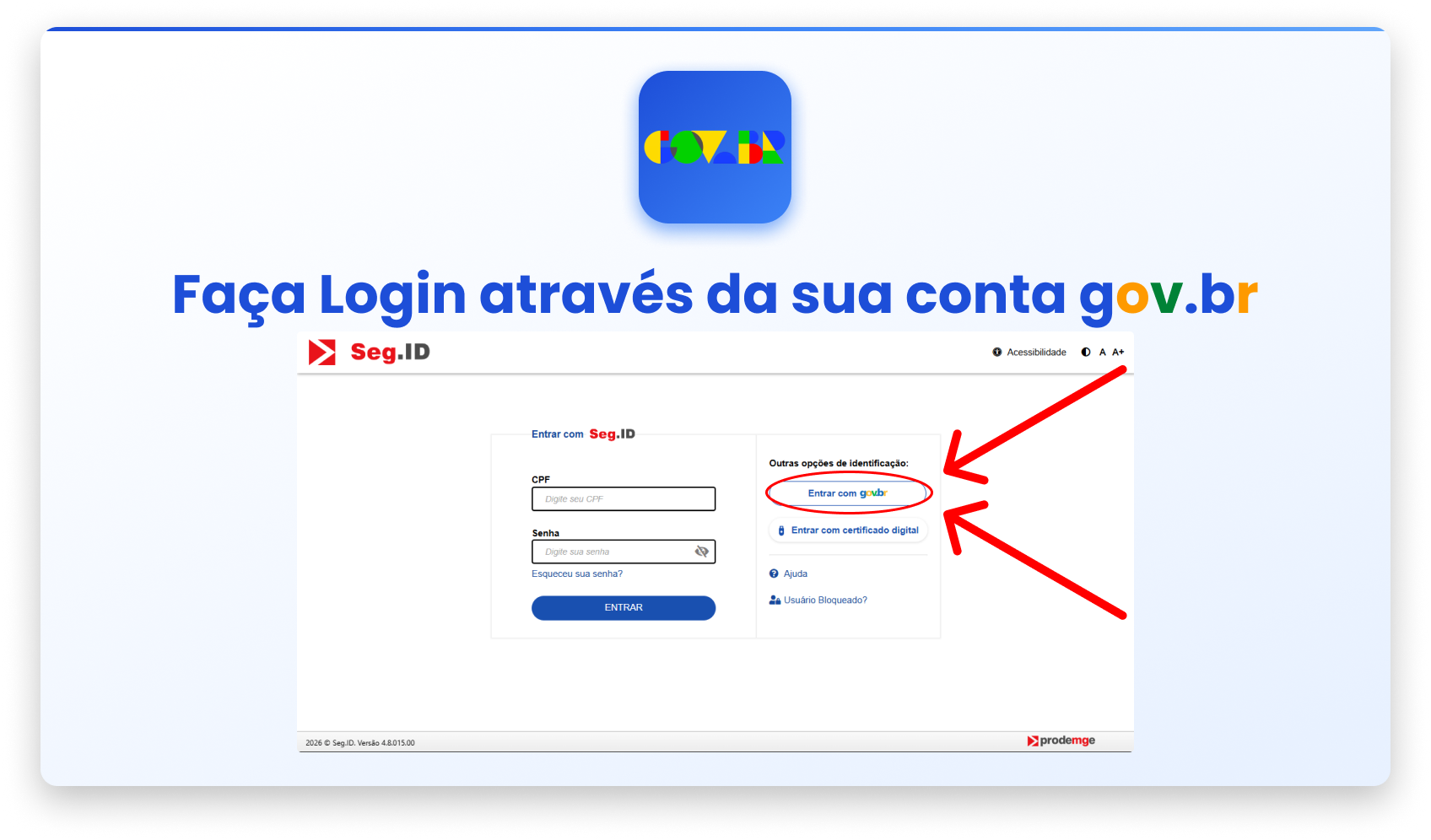 Slide do PowerPoint com tela de login via gov.br