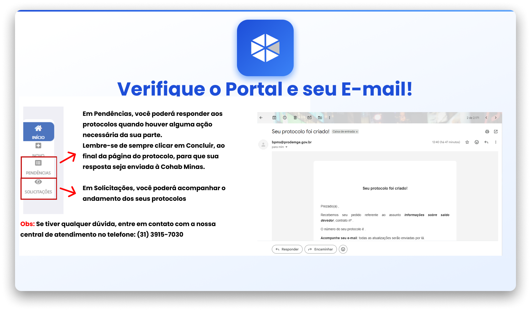 Slide do PowerPoint com orientação sobre confirmação da solicitação